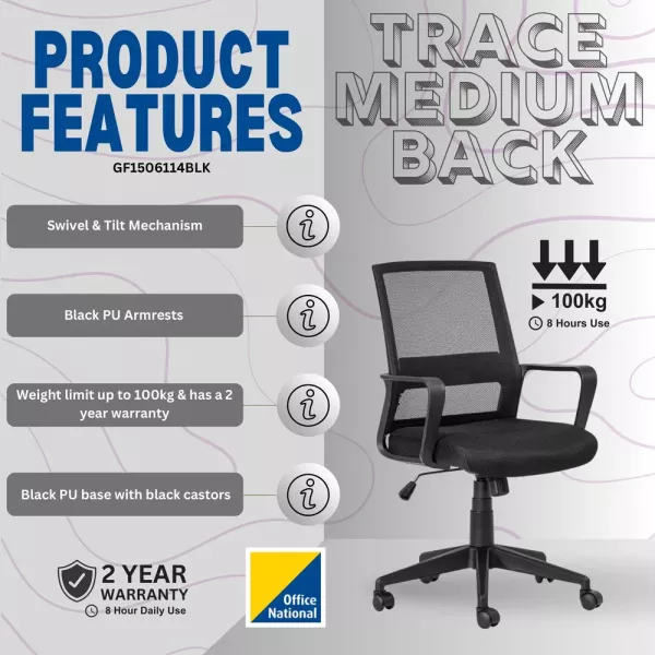 Cindy Medium Back Ergonomic Office Chair – Black Mesh/Fabric Cindy Medium Back Ergonomic Office Chair – Black Mesh/Fabric