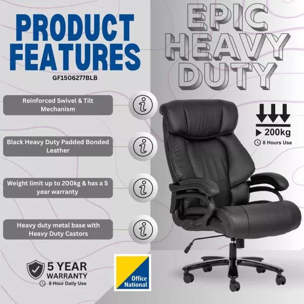 Dupa Heavy Duty Executive Office Chair – Black Bonded Leather Dupa Heavy Duty Executive Office Chair – Black Bonded Leather