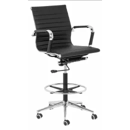 Eames Executive Draughtsman Chair – Chrome Spider Base, Leather Arms, Black Leather Finish