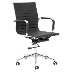 Eames Executive Medium Back Office Chair – Chrome, Black Bonded Leather