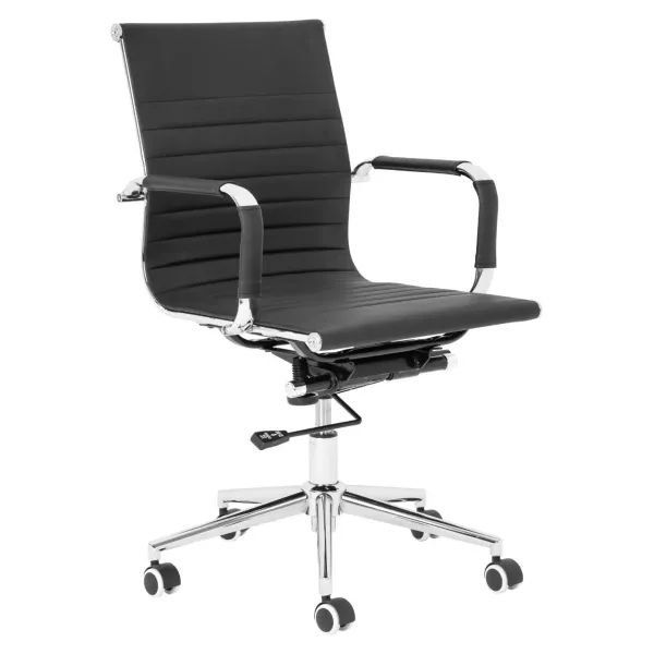 Eames Executive Medium Back Office Chair – Chrome, Black Bonded Leather