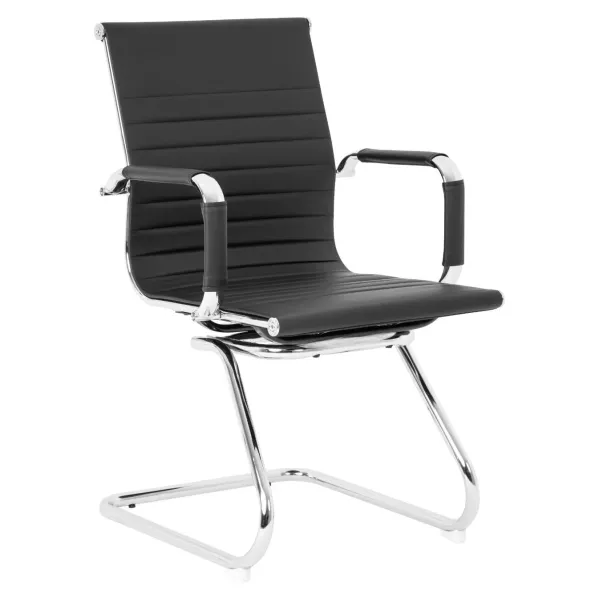 Eames Executive Visitor Chair – Chrome Sleighbase, Black Bonded Leather Eames Executive Visitor Chair – Chrome Sleighbase, Black Bonded Leather
