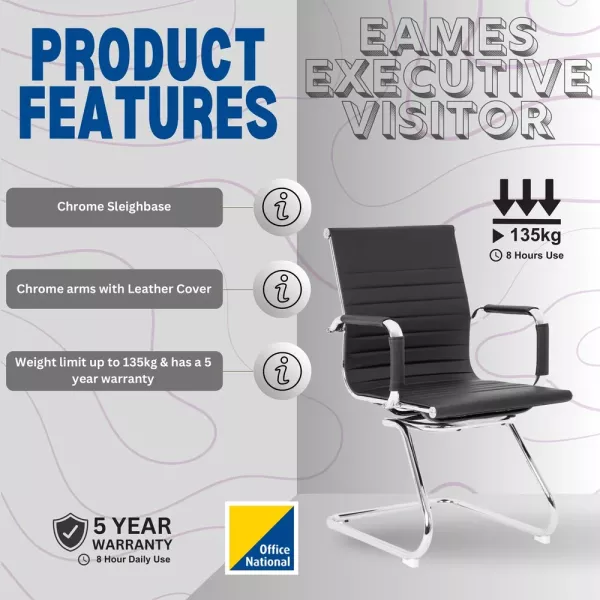 Eames Executive Visitor Chair – Chrome Sleighbase, Black Bonded Leather Eames Executive Visitor Chair – Chrome Sleighbase, Black Bonded Leather