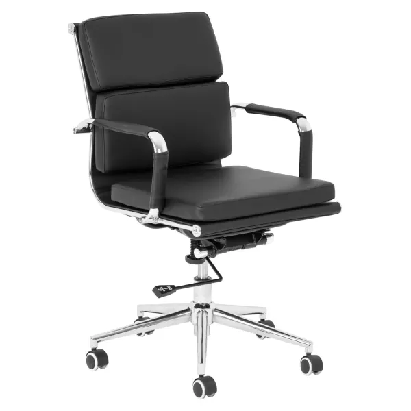 Eames Padded Executive Medium Back Office Chair – Chrome, Black Bonded Leather
