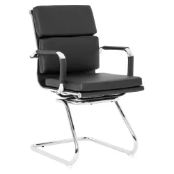 Eames Padded Executive Visitor Chair – Chrome Sleighbase, Black Bonded Leather Eames Padded Executive Visitor Chair – Chrome Sleighbase, Black Bonded Leather