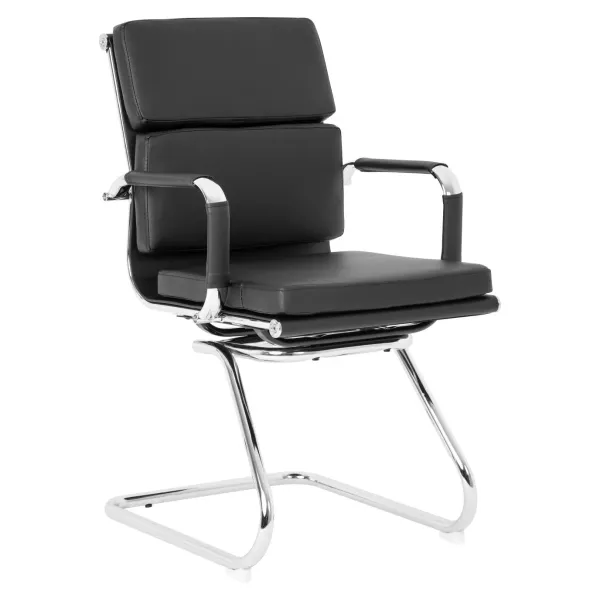 Eames Padded Executive Visitor Chair – Chrome Sleighbase, Black Bonded Leather