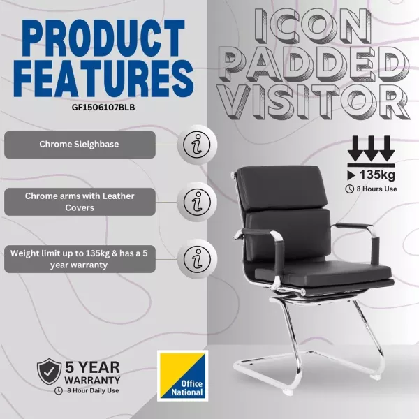 Eames Padded Executive Visitor Chair – Chrome Sleighbase, Black Bonded Leather