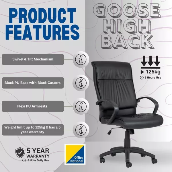 Goose High Back Executive Office Chair – Black Bonded Leather