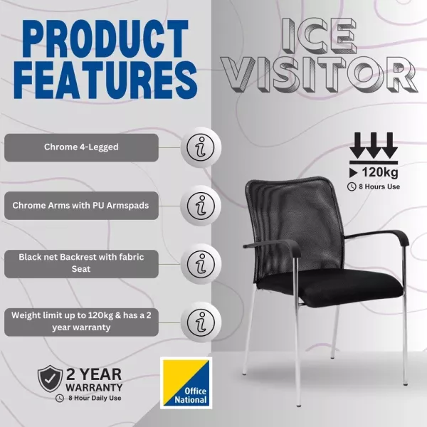 Ice Visitor Office Chair – Chrome 4-Leg, Black Mesh/Fabric
