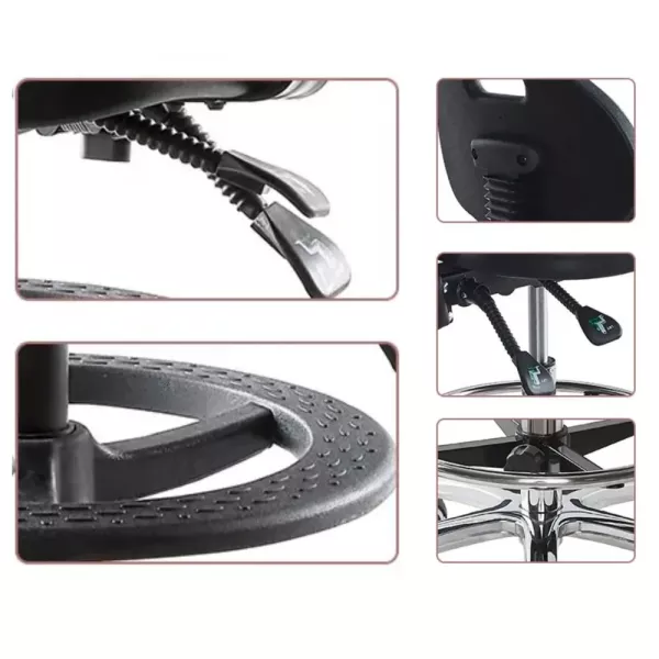 Industrial Draughtsman Ergonomic Chair – Black PU, Nylon Footring