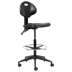 Industrial Draughtsman Ergonomic Chair – Black PU, Chrome Footring
