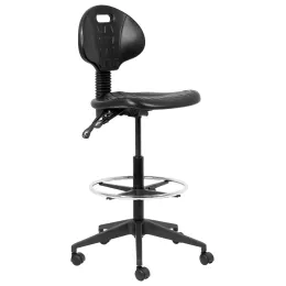 Industrial Draughtsman Ergonomic Chair – Black PU, Chrome Footring