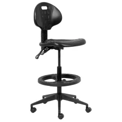 Industrial Draughtsman Ergonomic Chair – Black PU, Nylon Footring