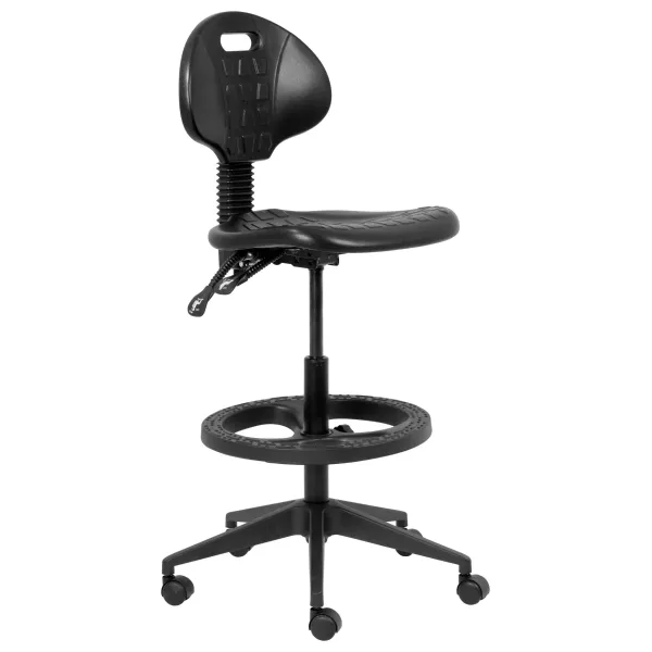 Industrial Draughtsman Ergonomic Chair – Black PU, Nylon Footring