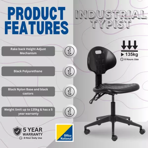 Industrial PU Typist Chair – Black