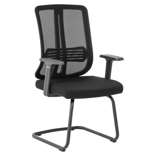 Lenny Visitor Office Chair in black with mesh backrest, armrests, padded seat and silver cantilever frame