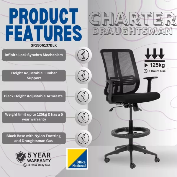 Lenny Draughtsman Ergonomic Chair – Black Lenny Draughtsman Ergonomic Chair – Black