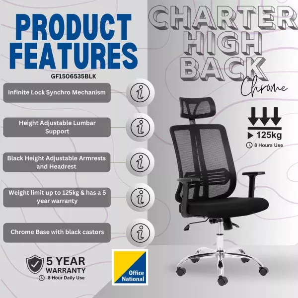 Lenny High Back Ergonomic Office Chair – Black