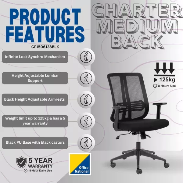 Lenny Medium Back Ergonomic Office Chair – Black