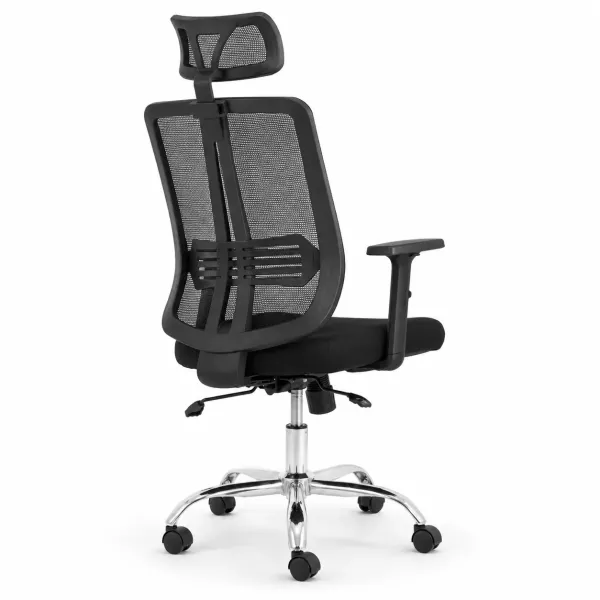 Lenny High Back Ergonomic Office Chair Chrome Base Black Lenny High Back Ergonomic Office Chair in black with headrest, mesh backrest, armrests and chrome caster base