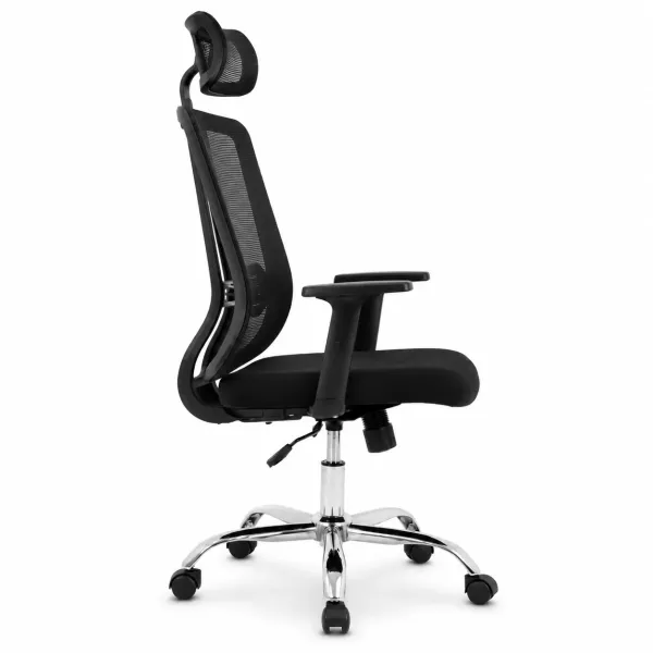 Lenny High Back Ergonomic Office Chair Chrome Base Black Lenny High Back Ergonomic Office Chair in black with headrest, mesh backrest, armrests and chrome caster base