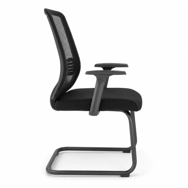 Lenny Visitor Office Chair in black with mesh backrest, armrests, padded seat and silver cantilever frame