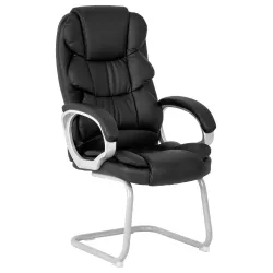 Lielie Visitor Office Chair Black Bonded Leather Lielie Visitor Office Chair in black bonded leather with padded backrest, armrests and silver cantilever visitor chair frame