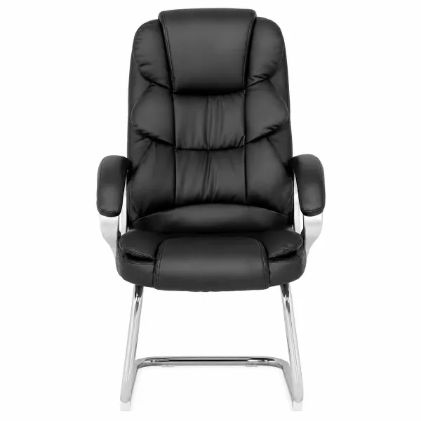 Lielie Visitor Office Chair in black bonded leather with padded backrest, armrests and silver cantilever visitor chair frame