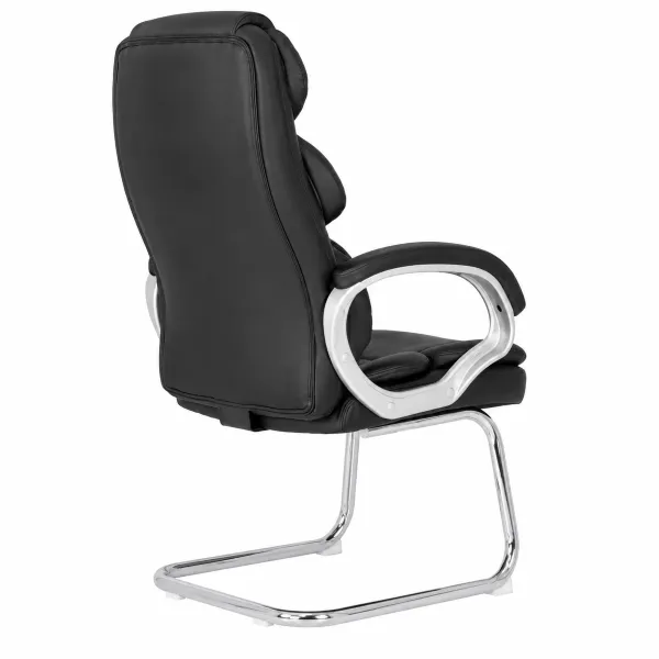 Lielie Visitor Office Chair in black bonded leather with padded backrest, armrests and silver cantilever visitor chair frame