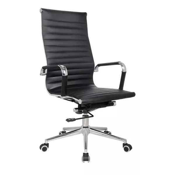 Classic Ribbed Pleather High Back Chair - Black
