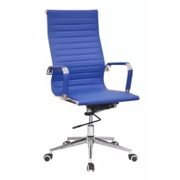 Classic Ribbed Pleather High Back Chair - Blue