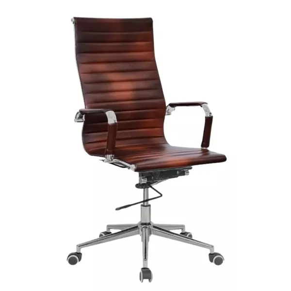 Classic Ribbed Pleather High Back Chair - Brown
