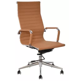 Classic Ribbed Pleather High Back Chair - Camel