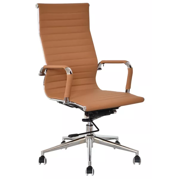 Classic Ribbed Pleather High Back Chair - Camel Classic Ribbed Pleather High Back Chair - Camel