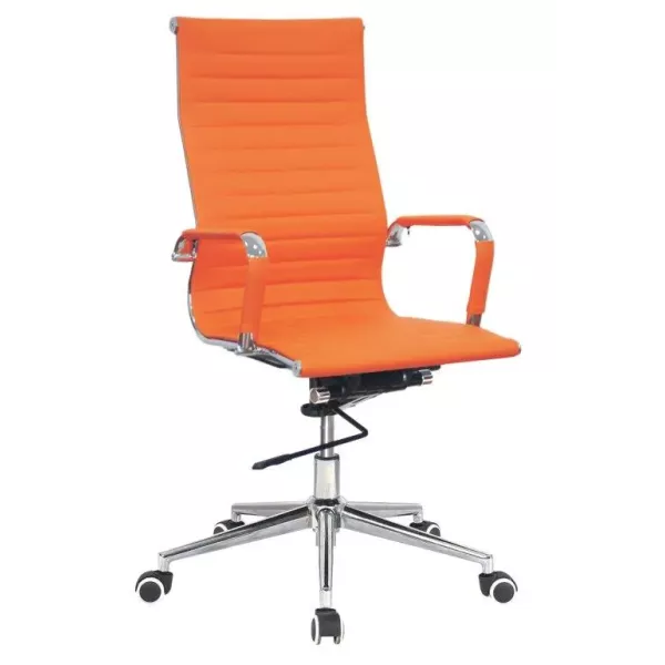 Classic Ribbed Pleather High Back Chair - Orange