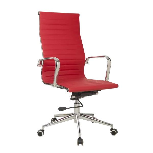 Classic Ribbed Pleather High Back Chair - Red