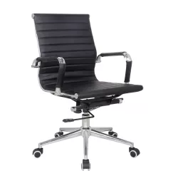 Classic Ribbed Pleather Medium Back Chair - Black