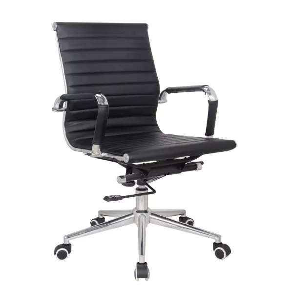 Classic Ribbed Pleather Medium Back Chair - Black