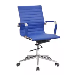 Classic Ribbed Pleather Medium Back Chair - Blue