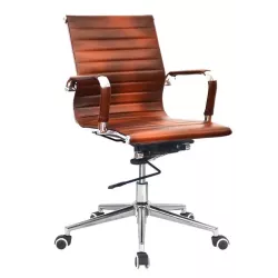 Classic Ribbed Pleather Medium Back Chair - Brown