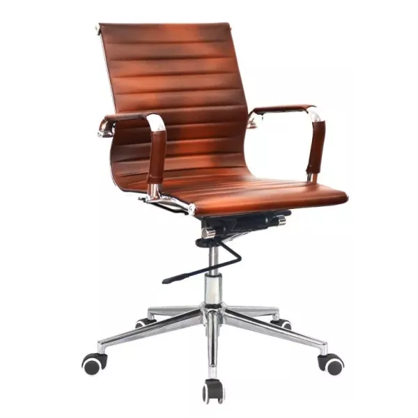 Classic Ribbed Pleather Medium Back Chair - Brown
