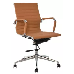 Classic Ribbed Pleather Medium Back Chair - Camel