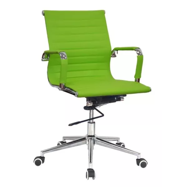 Classic Ribbed Pleather Medium Back Chair - Green Classic Ribbed Pleather Medium Back Chair - Green