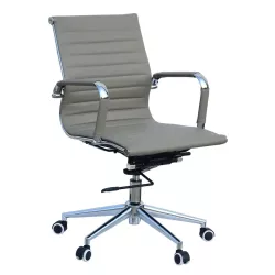 Classic Ribbed Pleather Medium Back Chair - Grey