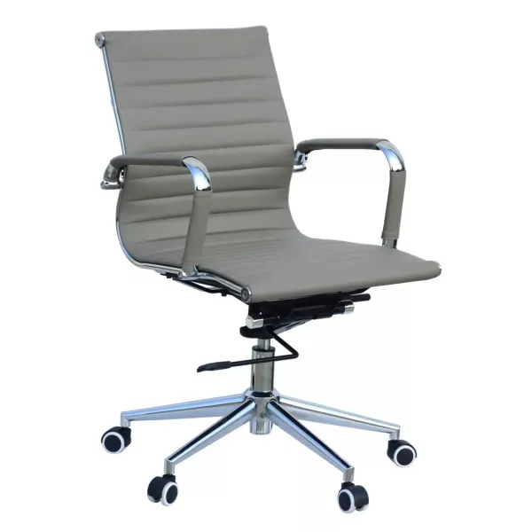 Classic Ribbed Pleather Medium Back Chair - Grey Classic Ribbed Pleather Medium Back Chair - Grey
