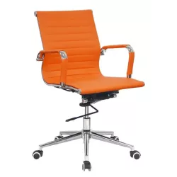 Classic Ribbed Pleather Medium Back Chair - Orange
