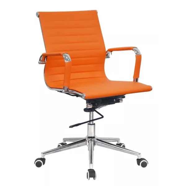 Classic Ribbed Pleather Medium Back Chair - Orange