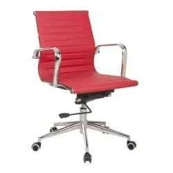 Classic Ribbed Pleather Medium Back Chair - Red