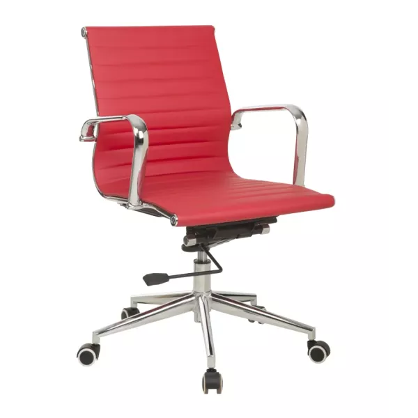 Classic Ribbed Pleather Medium Back Chair - Red
