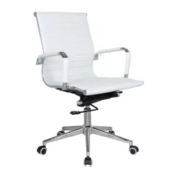 Classic Ribbed Pleather Medium Back Chair - White